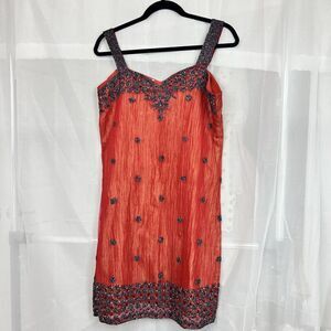 red shimmery beaded summer shift mini dress vacation wedding sz Md boho fairy
